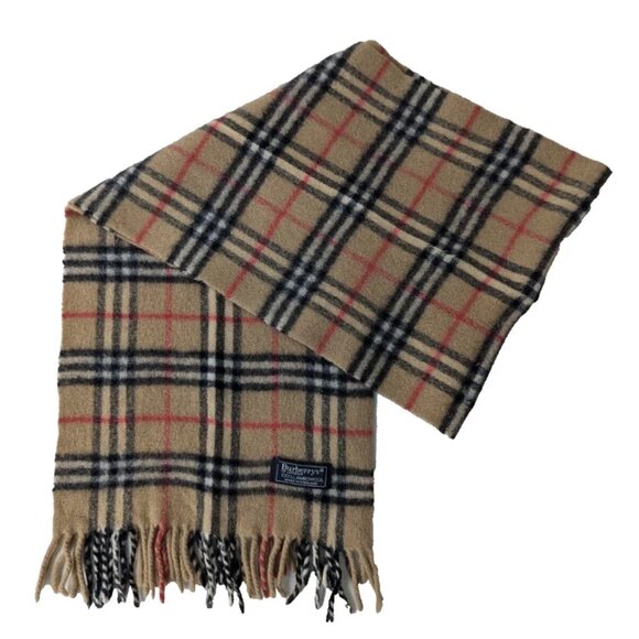 BURBERRY London Vintage Classic Nova Check Knit 100% Lambs Wool Beige SCARF - Picture 1 of 6